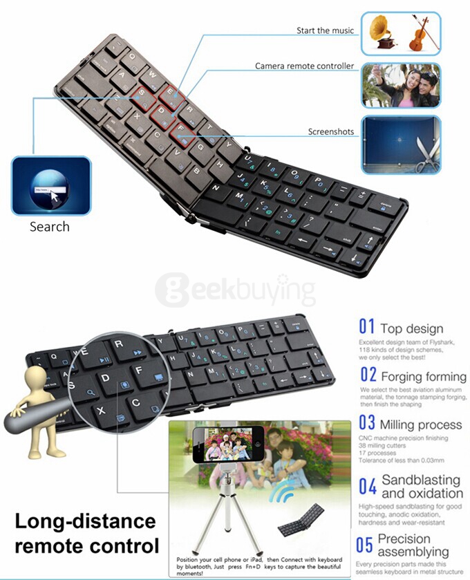 Flyshark ILEPO360 Ultrathin Foldable Wireless Bluetooth 3.0 Keyboard Full Size Multi-function Intelligent Mini Chocolate Keyboard - Silver