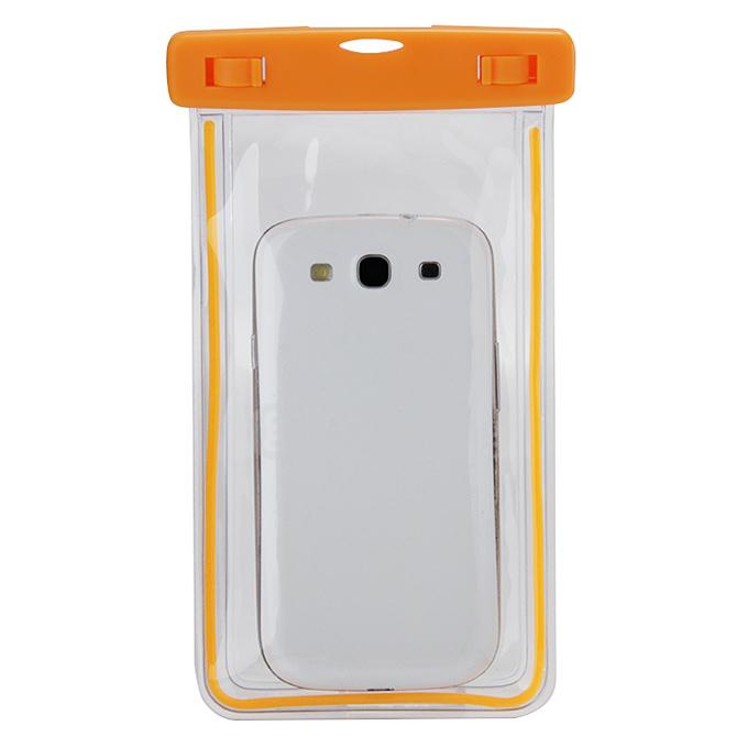 5.5In Ultra Slim Waterproof Case Soft Fluorescent Pouch With Lanyard Protective Cover For Smartphones - Orange