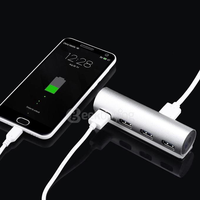 Aluminum USB 3.0 HUB 4 Ports Adapter with LED Indicator for PC Computer Laptop - Silver