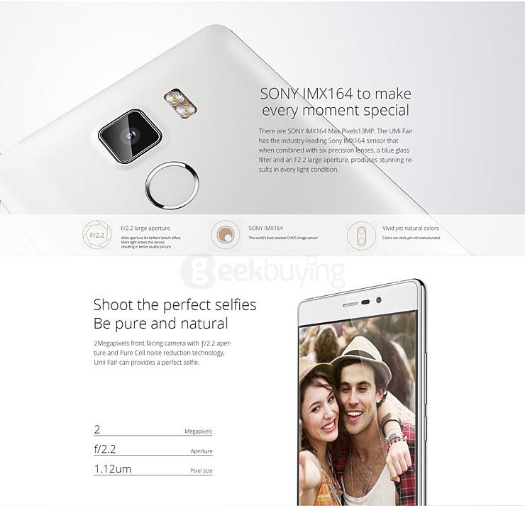 UMI Fair 5.0inch HD 4G FDD-LTE Android 5.1 1GB 8GB Smartphone 64bit MT6735 Quad Core TOUCH ID 13.0MP Camera - White