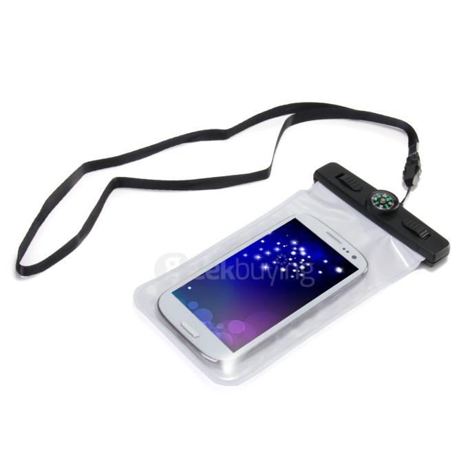 [Wholesale] 100pcs 5.5In Waterproof Case Soft Pouch Protective Cover With Compass For iPhone6 Plus Universal Smartphones- White