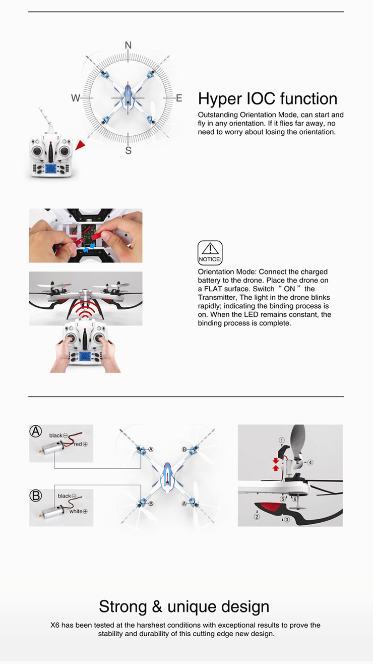 JJRC H16 YiZhan Tarantula X6 Wide Angle 3D Stunt Quadcopter with 5MP Camera With IOC - Blue & white