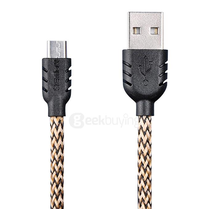 Remax Nylon Fiber Double Sided Micro USB Cable Fast Charging Data Sync Flat Cord for Samsung HTC Huawei Xiaomi And More Android Phones - Yellow