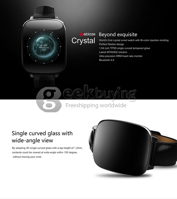 Zeblaze Crystal MTK2502 Heart Rate Monitor Smart Watch Bluetooth 4.0 IP65 Sleep Fitness Tracker Genuine Leather Band - White
