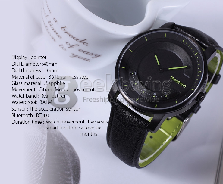 TRASENSE WATCH TS-H03  BT4.0 Citizen Miyota Movement Scratch-resistent Sapphire Luminous Smart Watch Sport Watch - Black