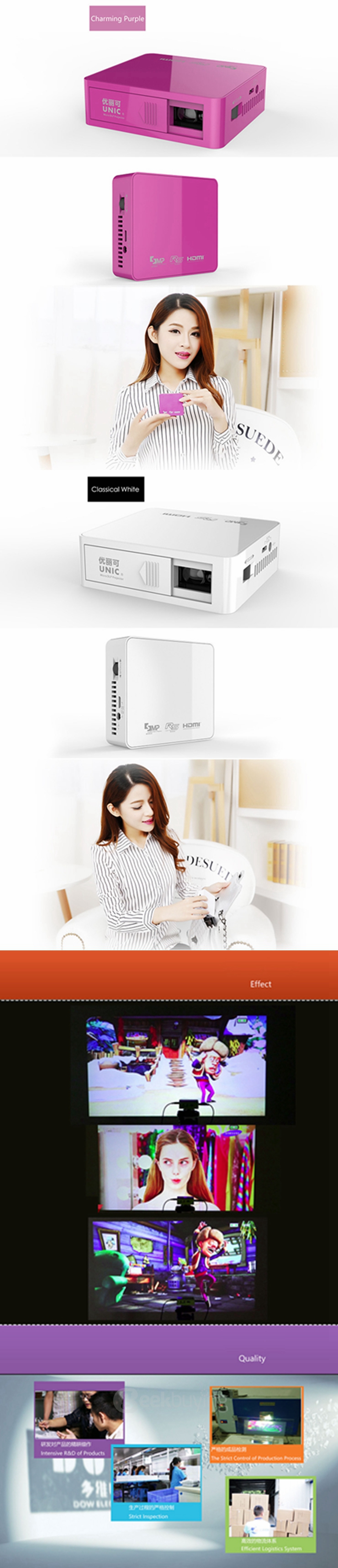 Tiniest FHD DLP LED Projector UC50 HDMI 1080P 50LM Home Theater Beamer Multimedia Video Player AV USB TF - White