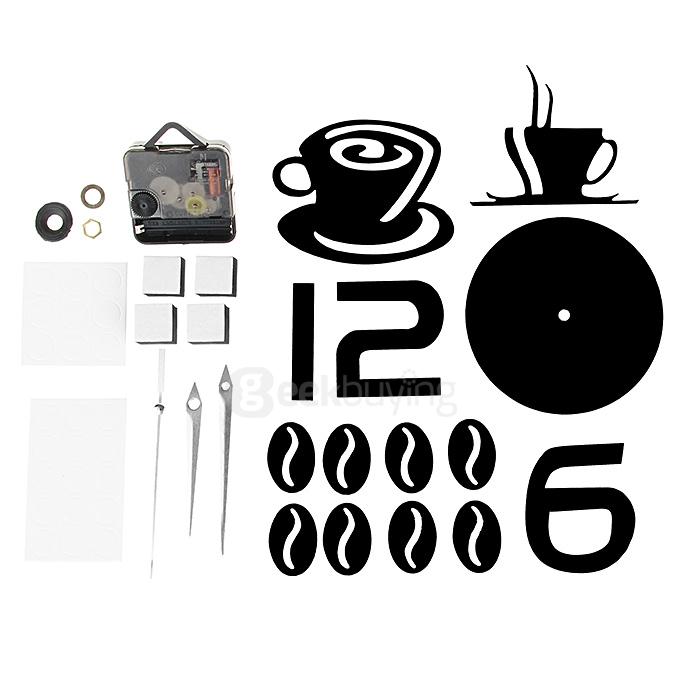 DIY Wall Stickers Decal Modern Design Decorative Number Coffee Cup Wall Clock Sticker - Black
