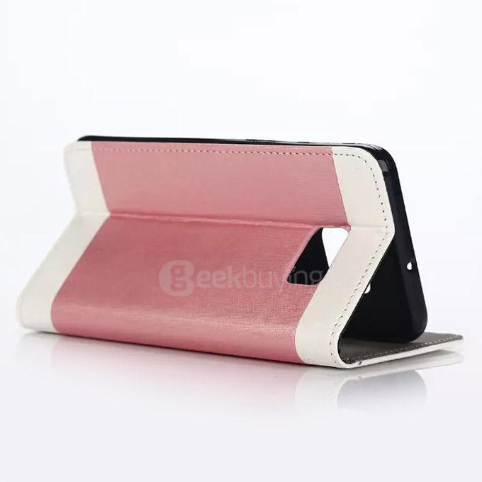 White Side Protective Leather Case With Holder/Card Slots/Wallet For Samsung Galaxy S6 Edge Plus - Pink