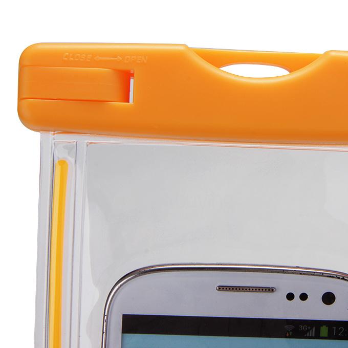 5.5In Ultra Slim Waterproof Case Soft Fluorescent Pouch With Lanyard Protective Cover For Smartphones - Orange