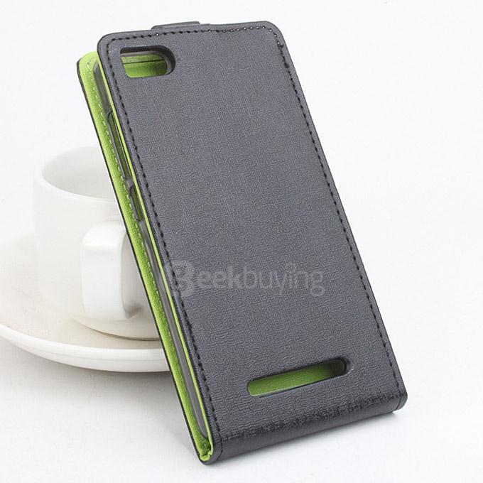 Contrast Color Protective Hard Cover Flip Stand Leather Case for Xiaomi M4i mi4i mi 4i 5.0inch Smartphone - Black