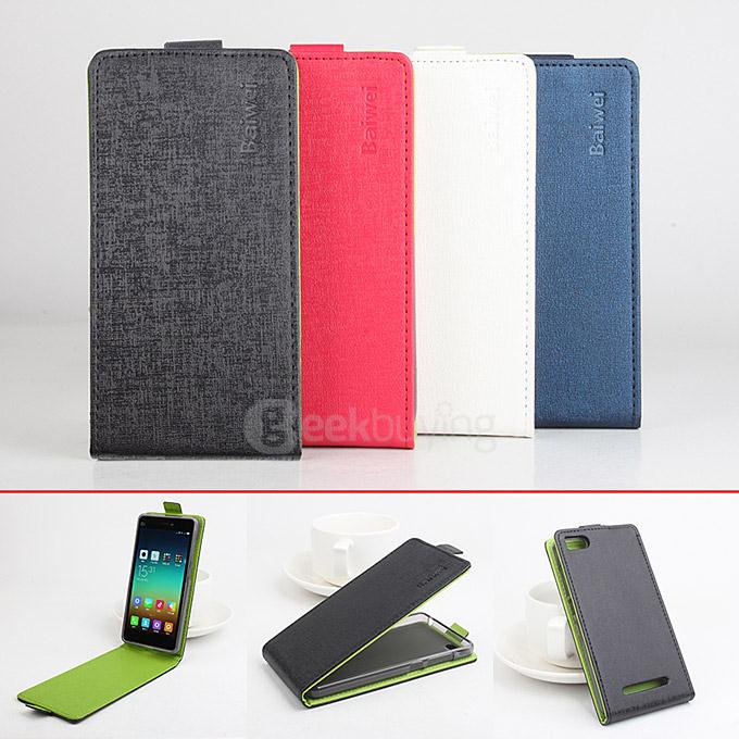 Contrast Color Protective Hard Cover Flip Stand Leather Case for Xiaomi M4i mi4i mi 4i 5.0inch Smartphone - Black