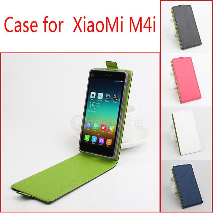 Contrast Color Protective Hard Cover Flip Stand Leather Case for Xiaomi M4i mi4i mi 4i 5.0inch Smartphone - Black