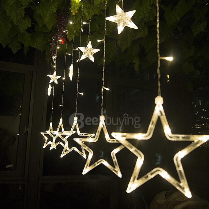 US Standard 2M 138 Light Pentangle Star LED Curtain Light LED Lighting For Christmas Wedding Party Decor - Warm Color