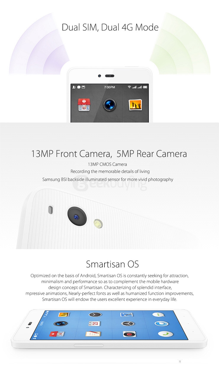 Smartisan U1 Hammer Nut 2GB 32GB 5.5inch 64bit 4G LTE Smartisan OS Smartphone Snapdragon 615 Octa Core NFC - Purple