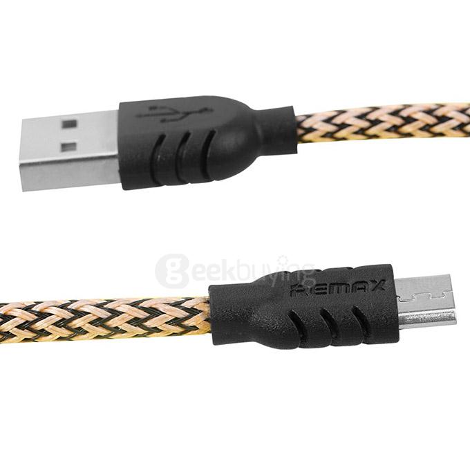 Remax Nylon Fiber Double Sided Micro USB Cable Fast Charging Data Sync Flat Cord for Samsung HTC Huawei Xiaomi And More Android Phones - Yellow