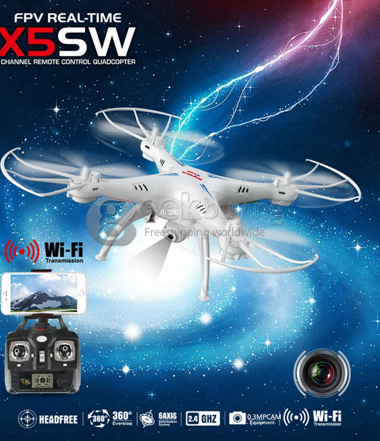 Syma X5SW Explorers 2 Wifi Headless Mod FPV RC Quadcopter 0.3MP Camera 2.4GHz 6-axis 360 Degree Eversion RTF - Black
