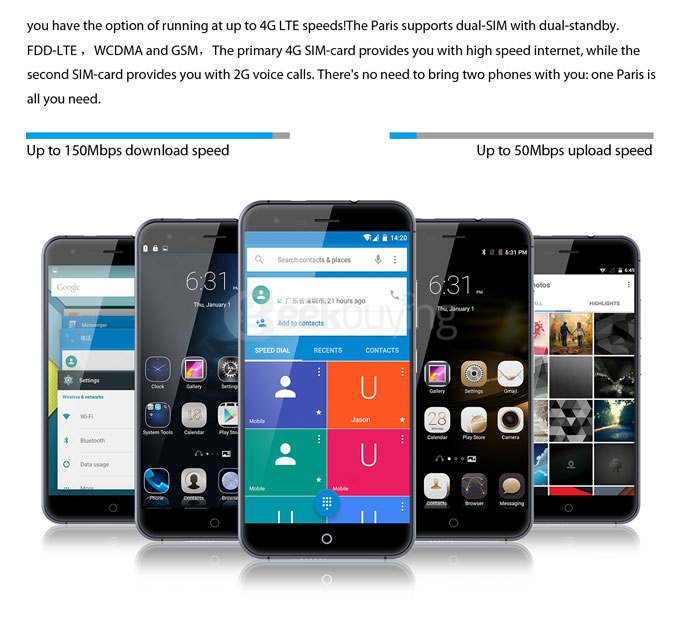 Ulefone Paris 5inch Android 5.1 2GB 16GB 4G Smartphone 64Bit MTK6753 Octa Core 13.0MP OTG Miracast Hotknot Gorilla 3 - White