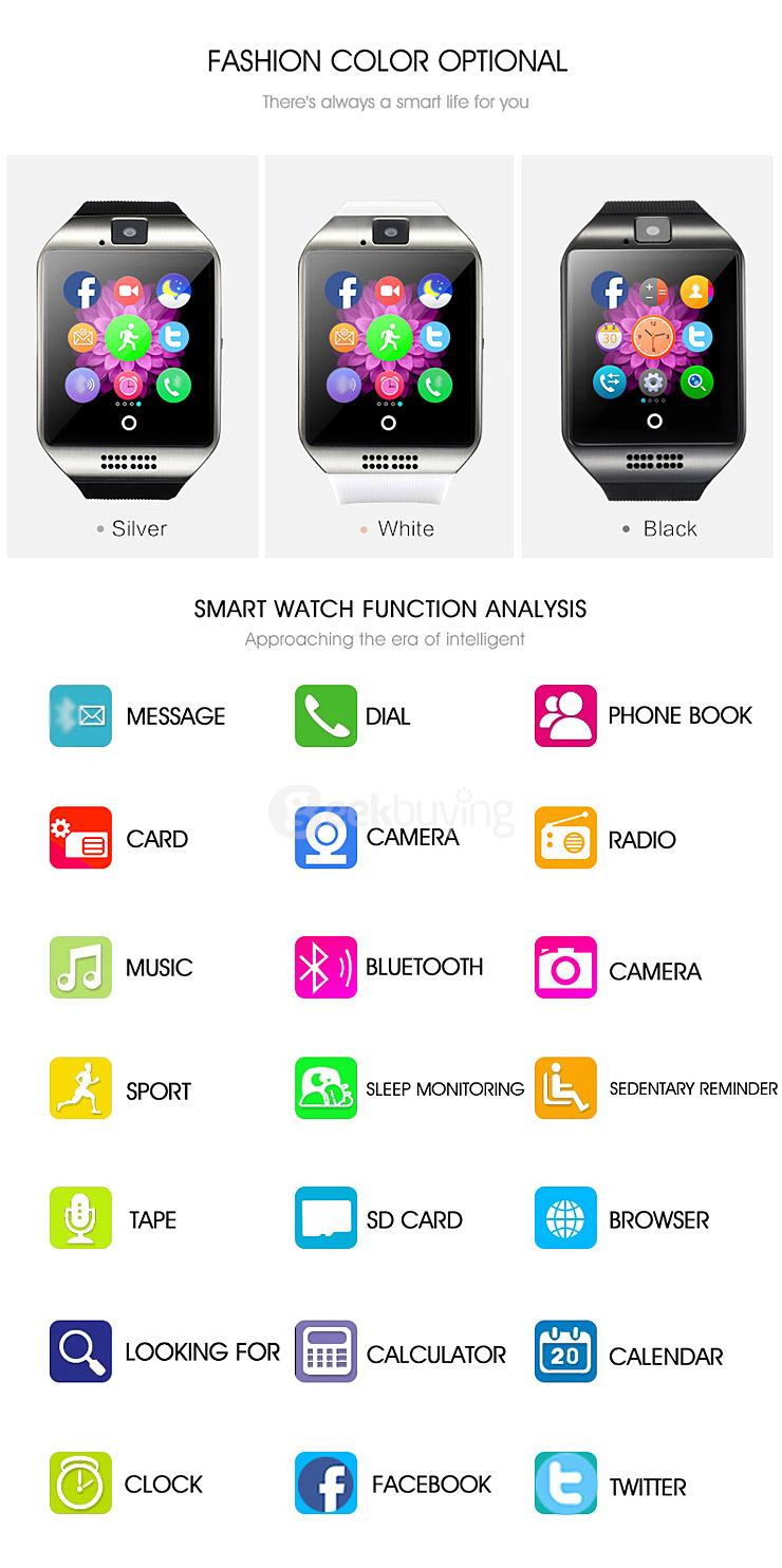 Q18 MTK6260A 1.3MP Camera TF Card and SIM Card Slot NFC Bluetooth 3.0 Smartwatch Smart Phone for Android and IOS - Silver