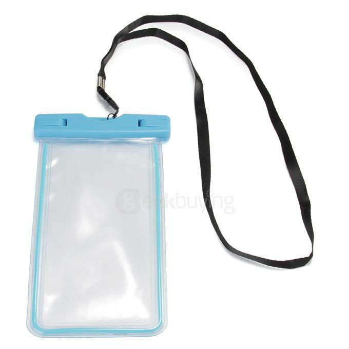 [Wholesale] 100pcs 5.5In Ultra Slim Waterproof Case Soft Fluorescent Pouch With Lanyard Protective Cover For Smartphones - Blue