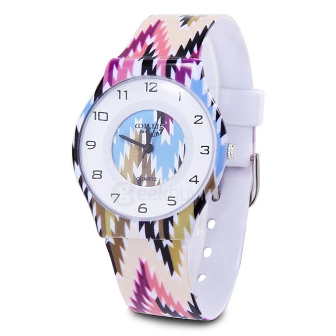 Willis 9918 Colored Wave Designs Ultra-thin Waterproof Children Watch - White