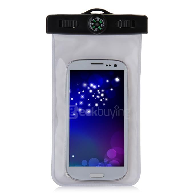 [Wholesale] 100pcs 5.5In Waterproof Case Soft Pouch Protective Cover With Compass For iPhone6 Plus Universal Smartphones- White