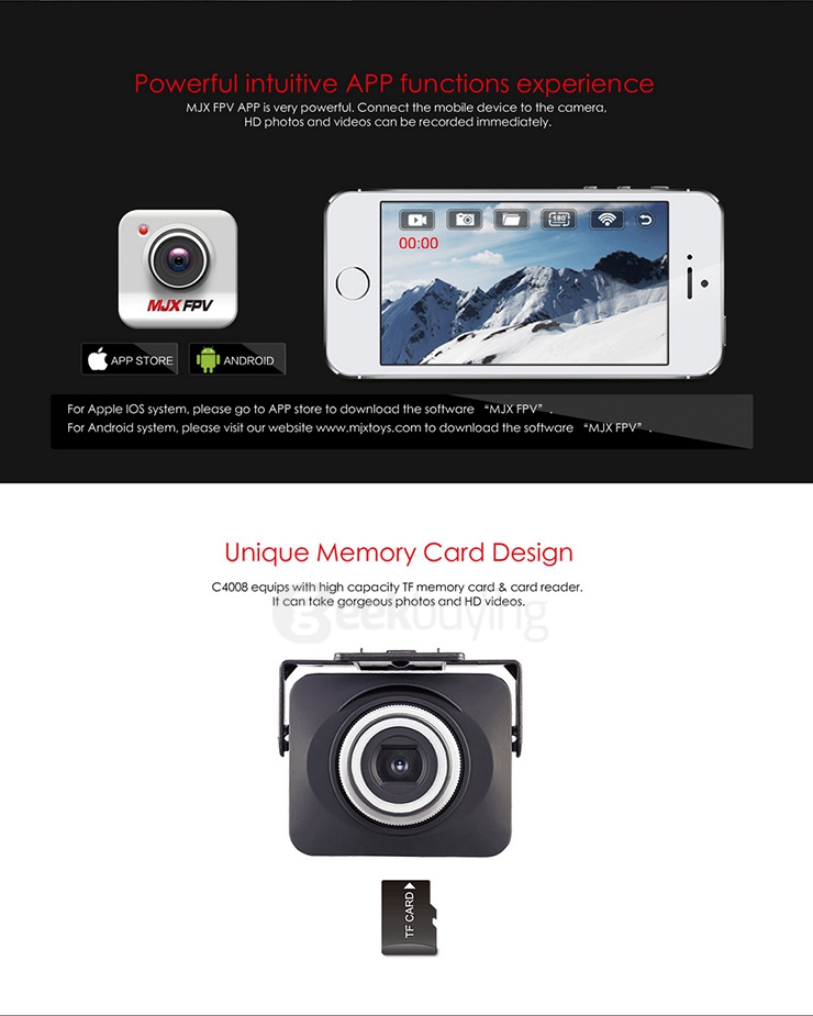 MJX C4008 720P Real Time Aerial FPV Camera Set Fitting for MJX X101/X102/X103/X104/X600/A1/A2/A3/A4 - Black