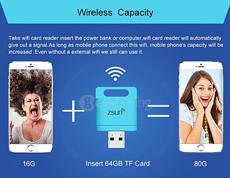 WiFi USB 2.0 Card Reader MicroSD USB Flash Drive for Windows/MAC/iOS/Android Phones PC Tablet Laptop - Blue
