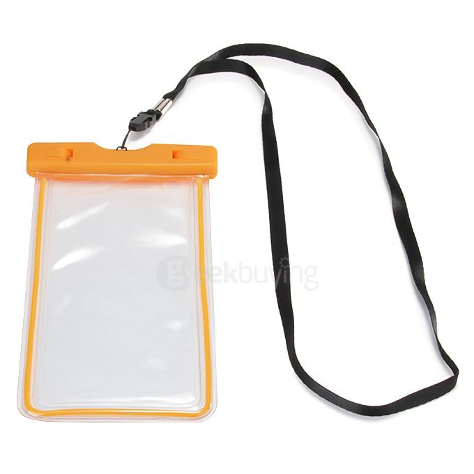 5.5In Ultra Slim Waterproof Case Soft Fluorescent Pouch With Lanyard Protective Cover For Smartphones - Orange