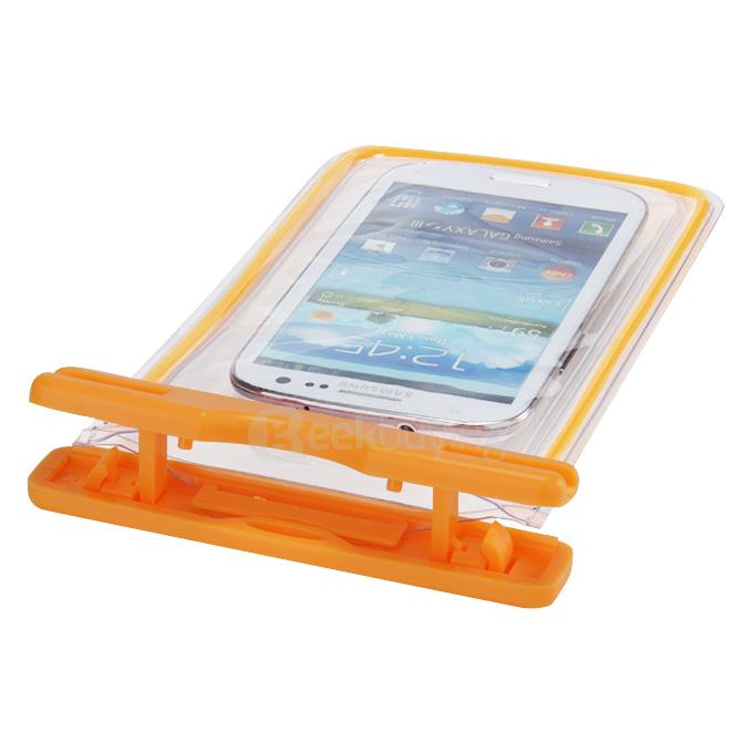 5.5In Ultra Slim Waterproof Case Soft Fluorescent Pouch With Lanyard Protective Cover For Smartphones - Orange