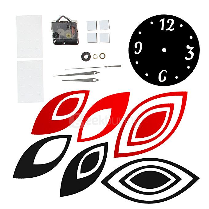 Fashion Home Decal Art Mural Lotus DIY 3D Acrylic Mirror Sticker Wall Clock - Red + Black