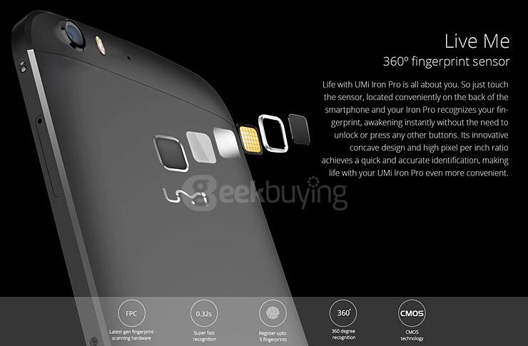 [HK Stock] UMI IRON Pro 4G LTE 5.5inch FHD Android 5.1 3GB 16GB Smartphone 64bit MTK6753 Octa Core 1.3GHz 13.0MP Touch ID - Silvery White