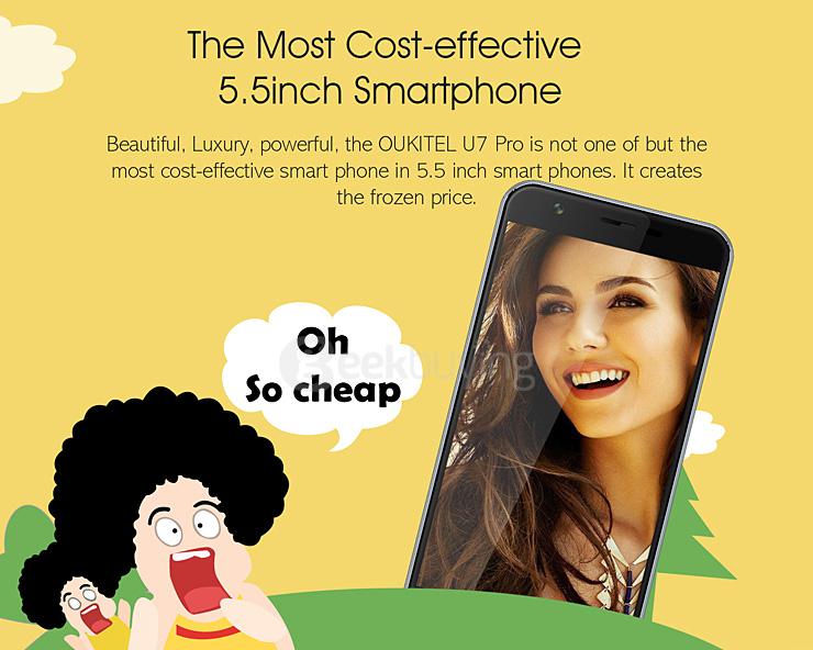 Oukitel U7 Pro 5.5inch IPS HD Android 5.1 1GB RAM 8GB ROM Smartphone MT6580 Quad Core 1.3GHz 13.0MP 3G GPS - Golden