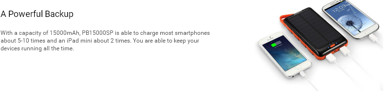 EasyAcc Classic 15000mAh Solar Power Bank with Flashlight External Battery Portable Charger