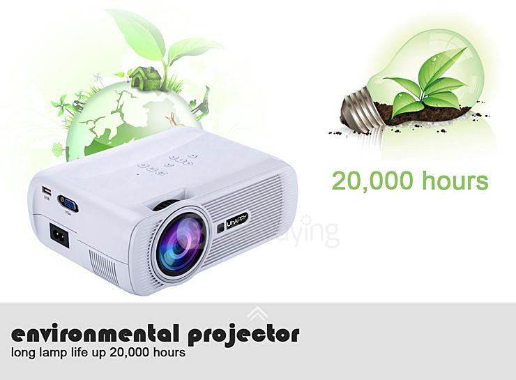 UHAPPY U80 HD Home Projector 800x480 1000LM Multimedia Projector USB/HDMI/TV/DTV/AV/YPBPR/VGA Input -White