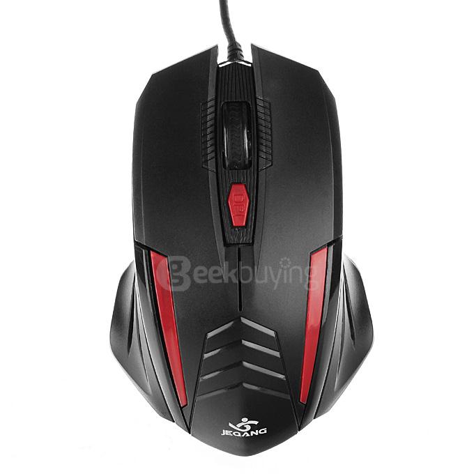 JEQANG JM-065 Professional Wired Opitcal Gaming Mouse 800/1200/1600DPI with Colorful LED Breathing Lights - Black+Red