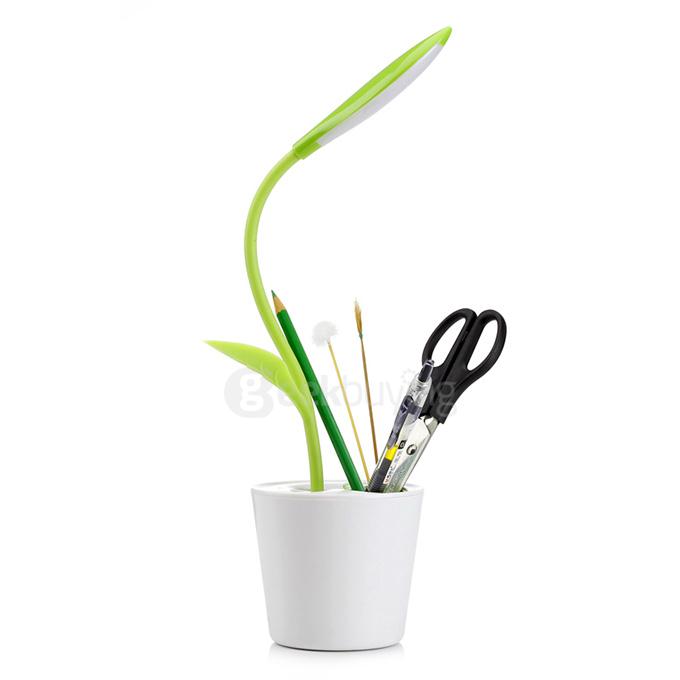 Bean Sprout Adjustable USB LED Desk Table Lamp Light with Pen Storage Organizer for Office Work Study - Green