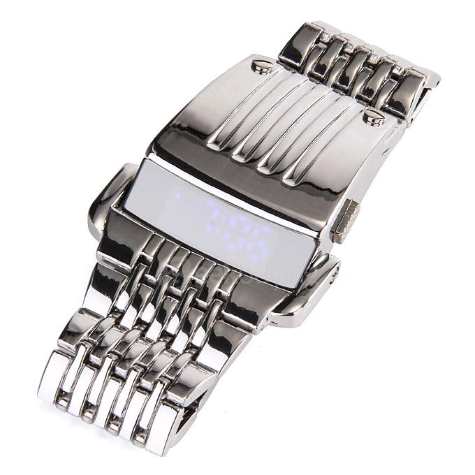 Personalized Iron Man Style Full Steel LED Digital Men Sports Watch 2 Conception Military Wrist Watch - Silver