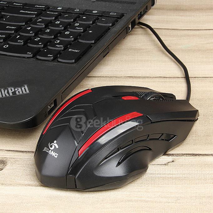 JEQANG JM-065 Professional Wired Opitcal Gaming Mouse 800/1200/1600DPI with Colorful LED Breathing Lights - Black+Red