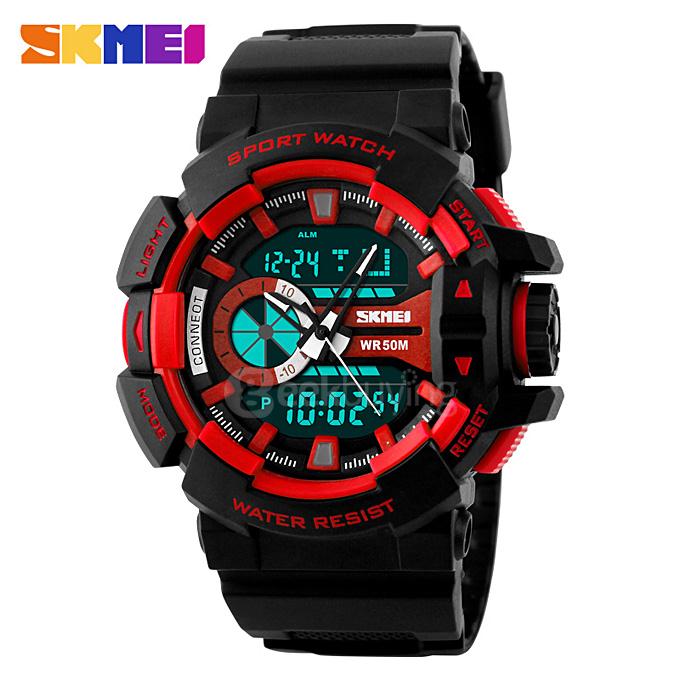 SKMEI 1134 Multifunction 50M Waterproof LED Electronic Outdoor Sports Watch Anolog Digital Time Date Display - Red