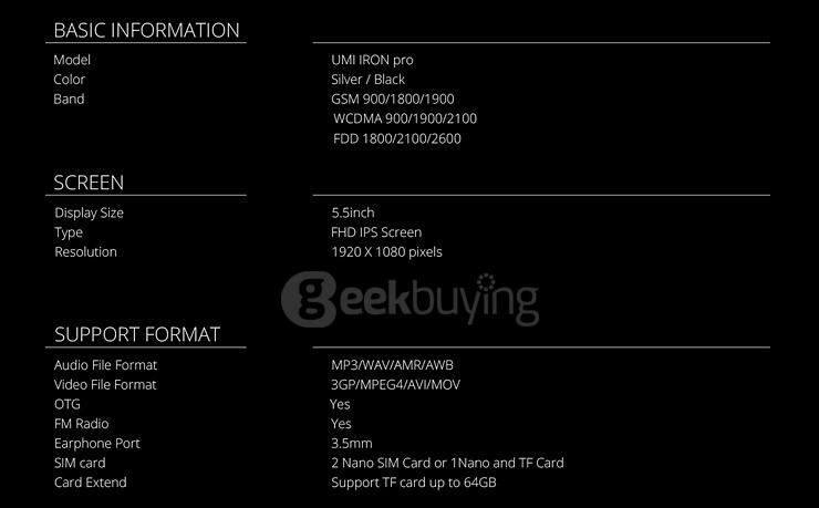 [HK Stock] UMI IRON Pro 4G LTE 5.5inch FHD Android 5.1 3GB 16GB Smartphone 64bit MTK6753 Octa Core 1.3GHz 13.0MP Touch ID - Silvery White