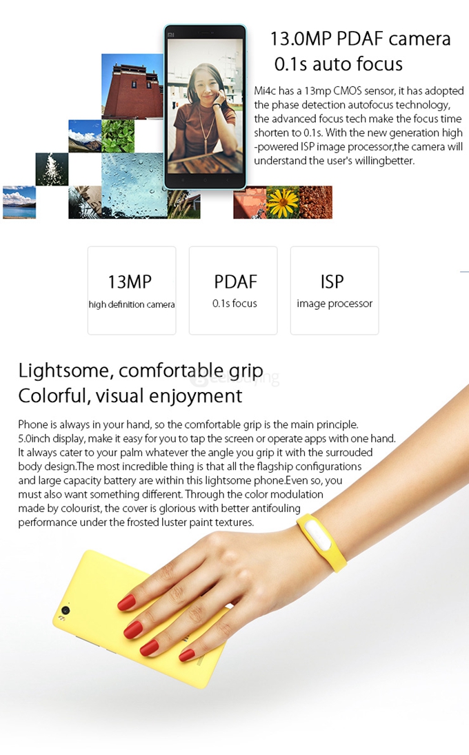 Xiaomi Mi4C 5.0inch Android 5.1 2GB 16GB Smartphone 4G FDD-LTE 64-bit Snapdragon 808 Hexa Core 1.8GHz 13.0MP 5.0MP USB Type-C Edge Touch - Blue