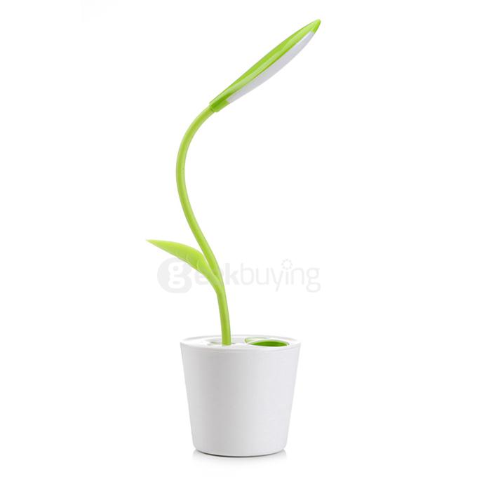 Bean Sprout Adjustable USB LED Desk Table Lamp Light with Pen Storage Organizer for Office Work Study - Green