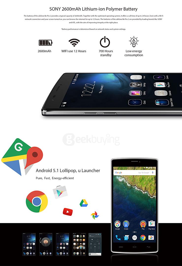 Ulefone Be Pro 2 5.5inch 4G LTE Android 5.1 2GB 16GB Smartphone 64-bit MTK6735 Quad Core 1.0GHz 13.0MP HD - Dark Blue