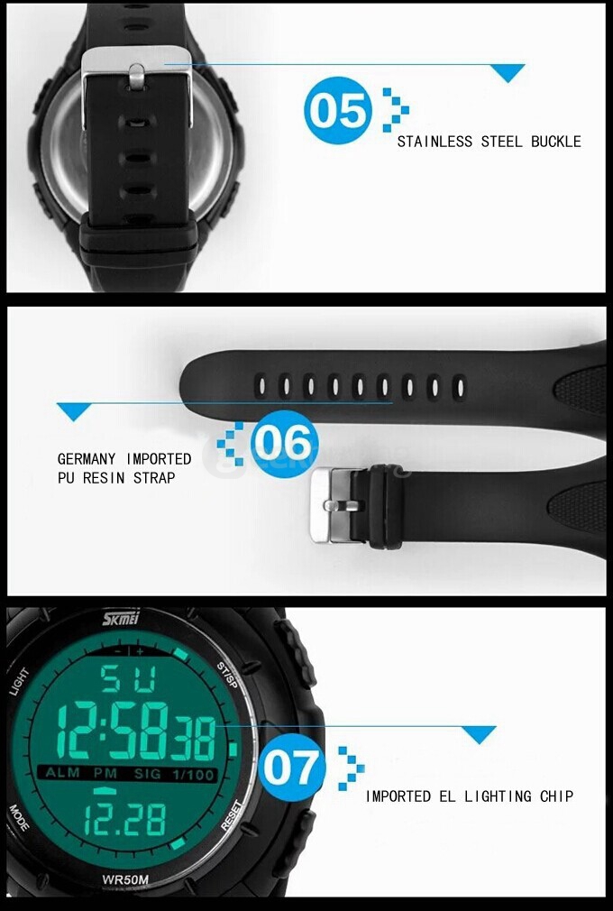 SKMEI 1025 Multi-función 50M Impermeable Hombres Reloj deportivo ...