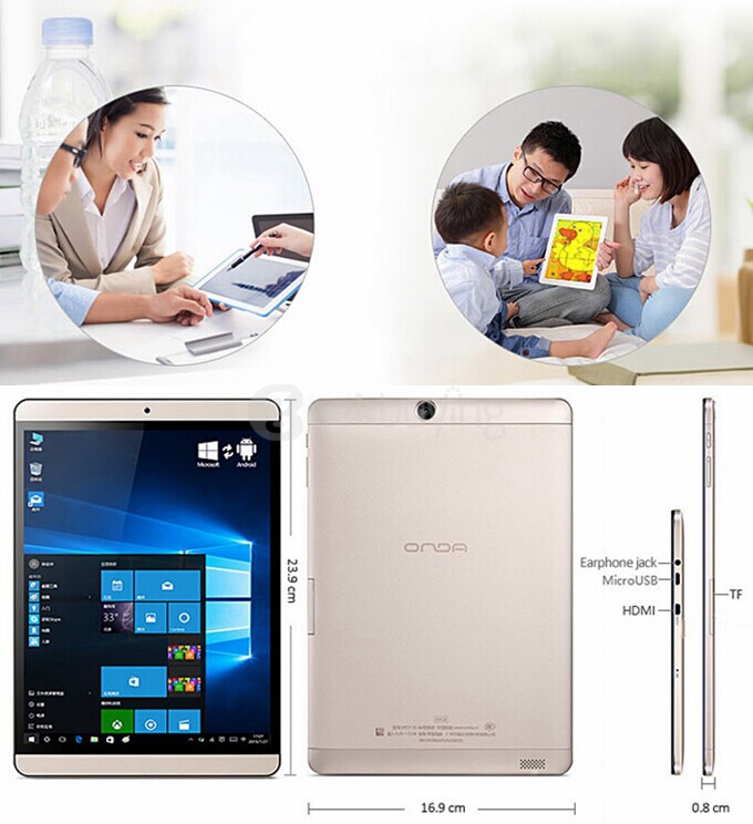 Onda V919 Air 9.7 Inch Dual Boot Windows8.1 + Android4.4 Tablet PC 2GB/64GB Intel Z3735F Quad Core 1.83GHz IPS 2048*1536 HDMI OTG WiDi - Golden