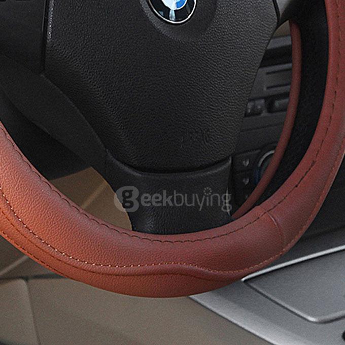 LEBOSH DBL-1521 Sports Style Leather Steering Wheel Cover - Brown