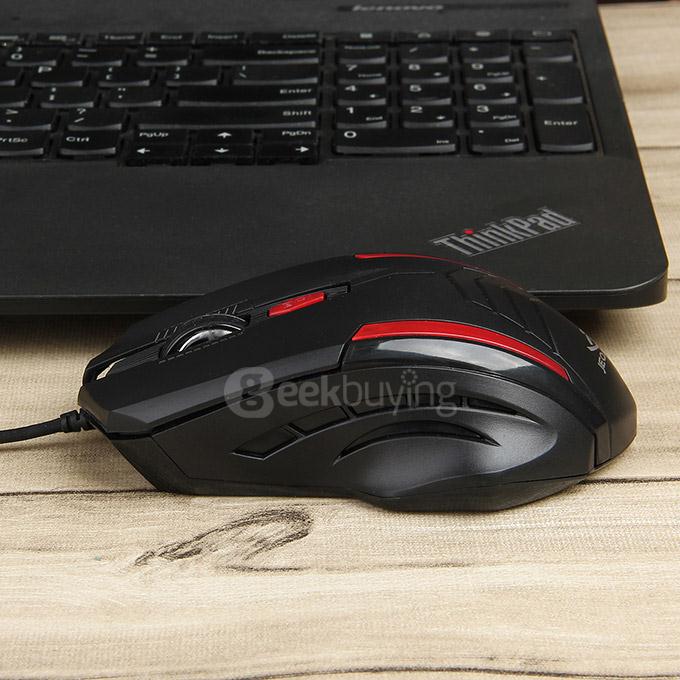 JEQANG JM-065 Professional Wired Opitcal Gaming Mouse 800/1200/1600DPI with Colorful LED Breathing Lights - Black+Red