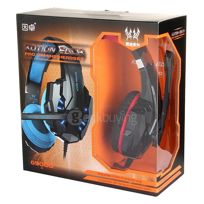EACH G9000 3.5mm Glaring LED Light Gaming Headset w/ Mic for Laptop Phones PS4 - Red + Black