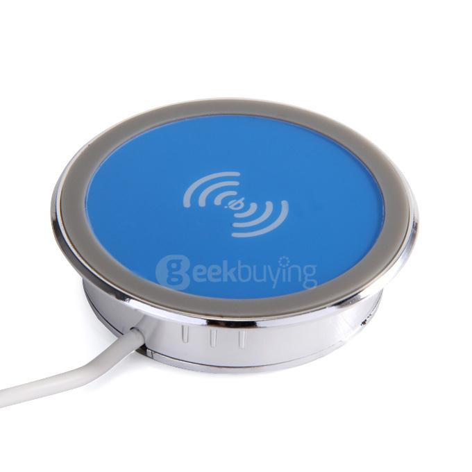 QI Standard Desk Wireless Charger Pad with USB Cable for Samsung/iPhone/LG/HTC - Blue