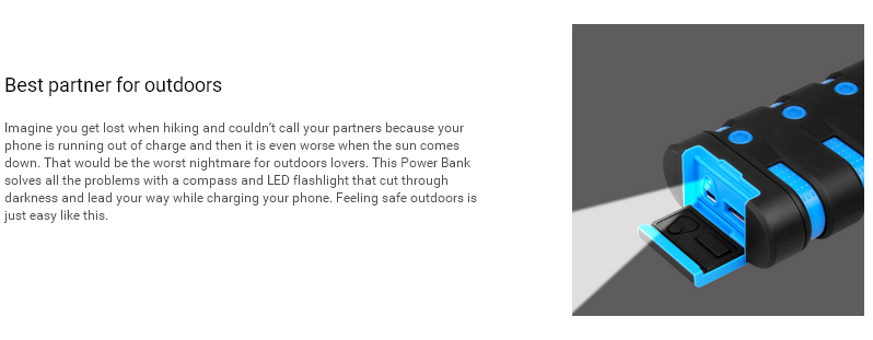 EasyAcc 9000mAh IP67 Waterproof Power Bank Dustproof Shockproof Travel Charger with Compass Carabiner